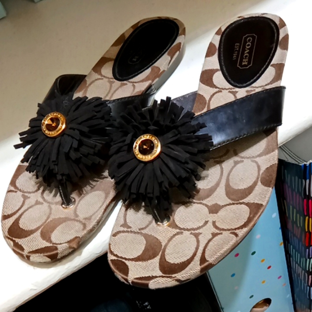 Coach brown signature c sandals in great condition!! size 7B cute crystal brown